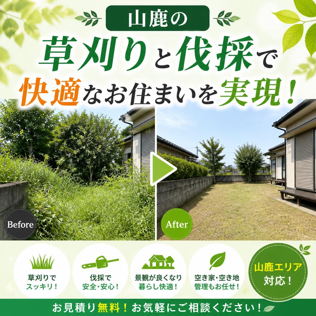 山鹿の草刈りと伐採で快適なお住まいを実現！