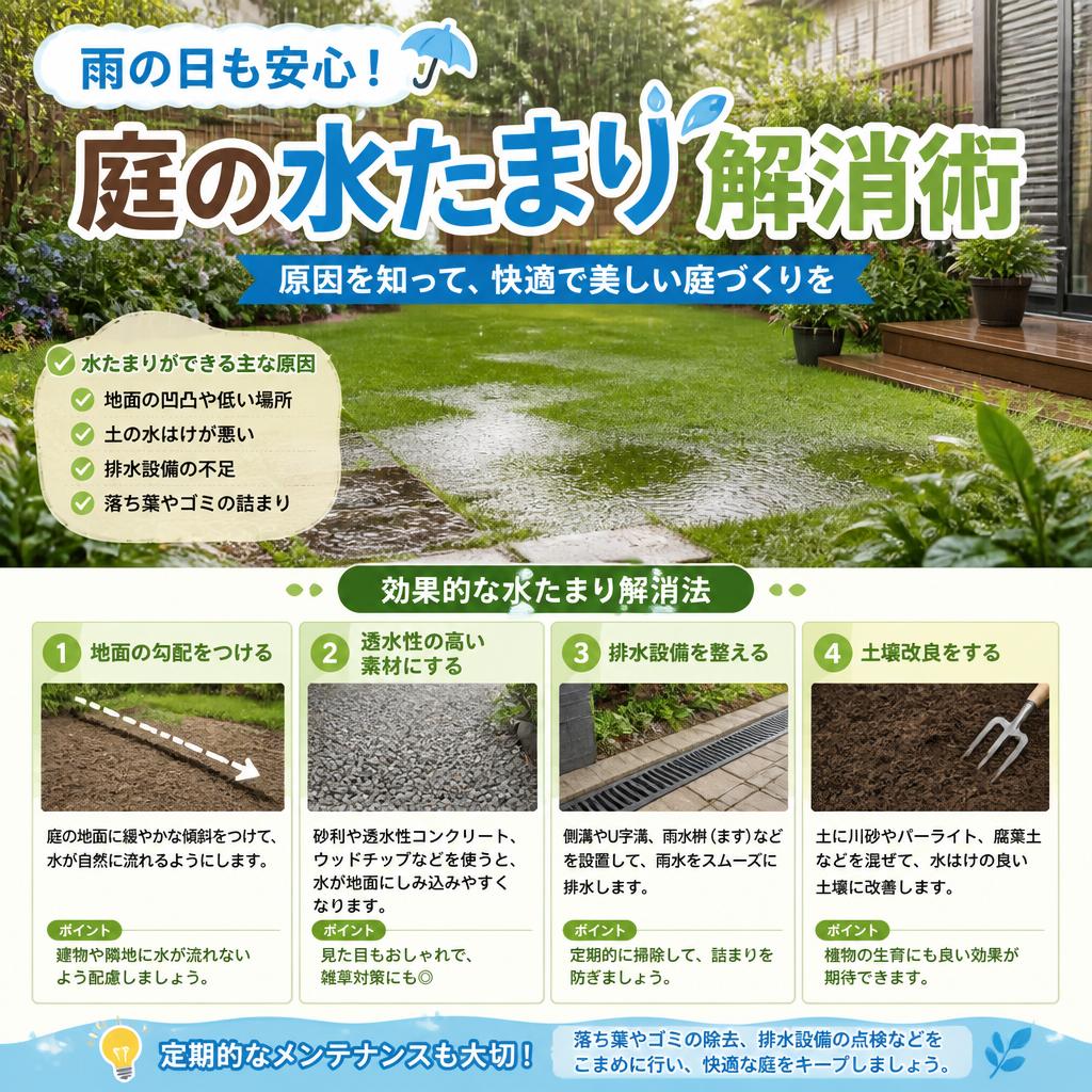 雨の日も安心！庭の水たまり解消術