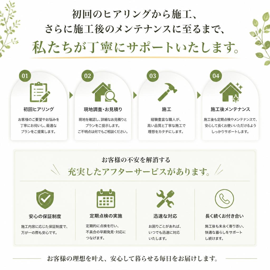施工の流れと安心のアフターサポート