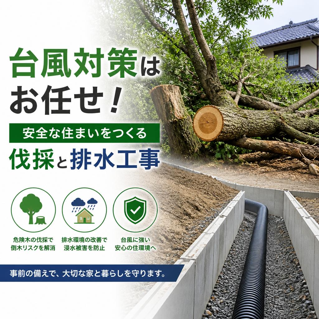 台風対策はお任せ！安全な住まいをつくる伐採と排水工事
