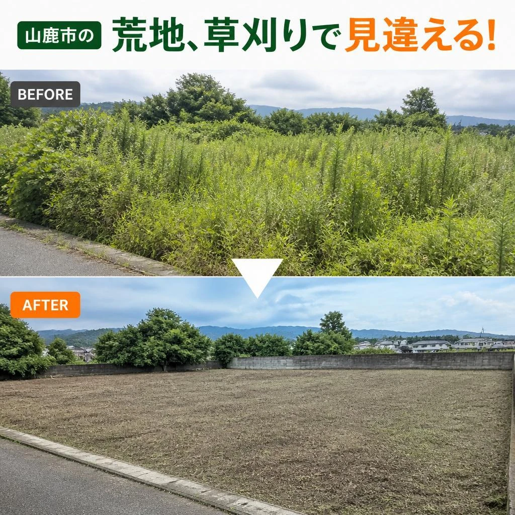山鹿市の荒地、草刈りで見違える！