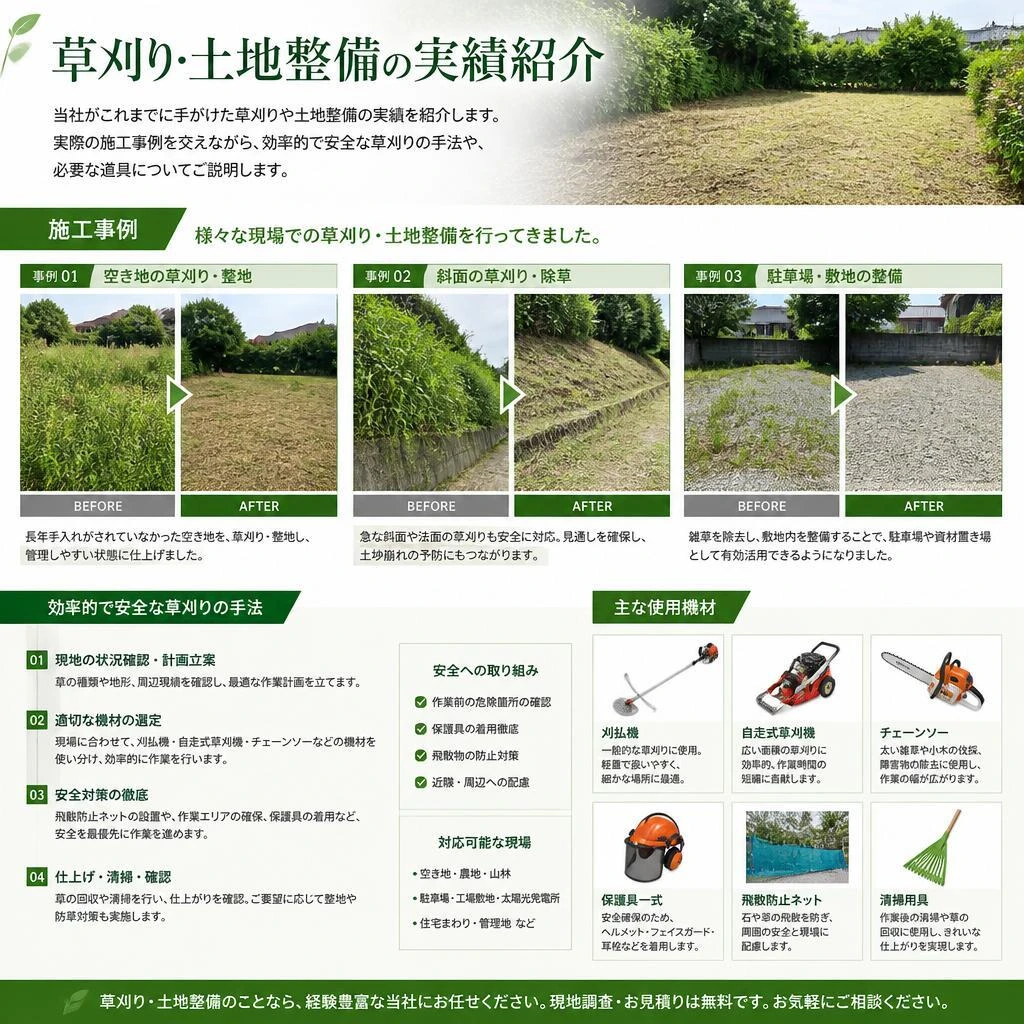 草刈りの実績と施工方法