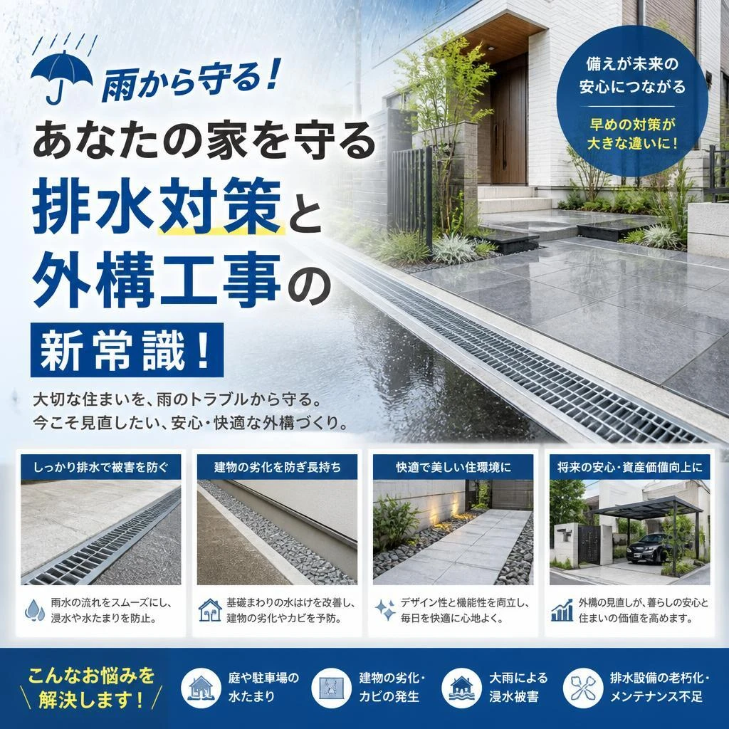雨から守る！あなたの家を守る排水対策と外構工事の新常識！
