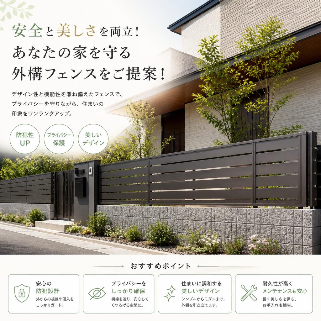 安全と美しさを両立！あなたの家を守る外構フェンスをご提案！