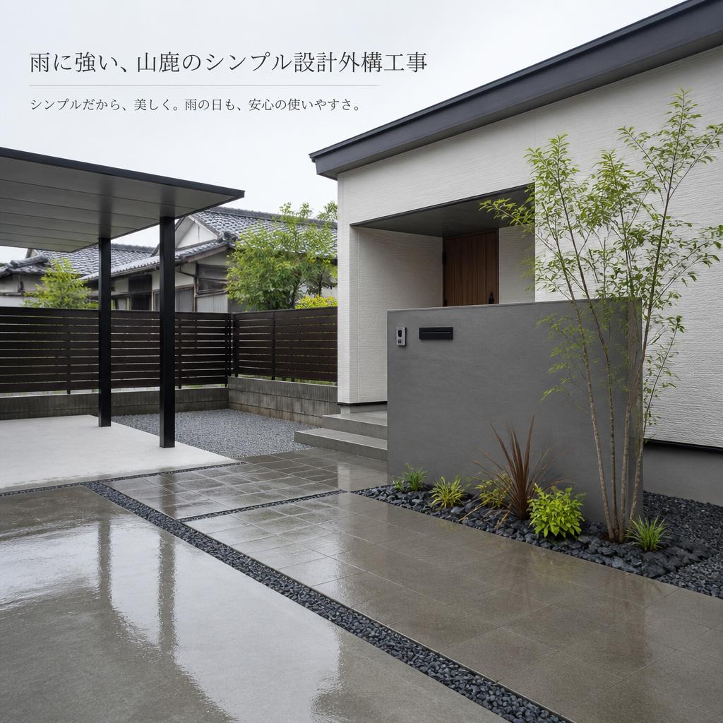 雨に強い、山鹿のシンプル設計外構工事