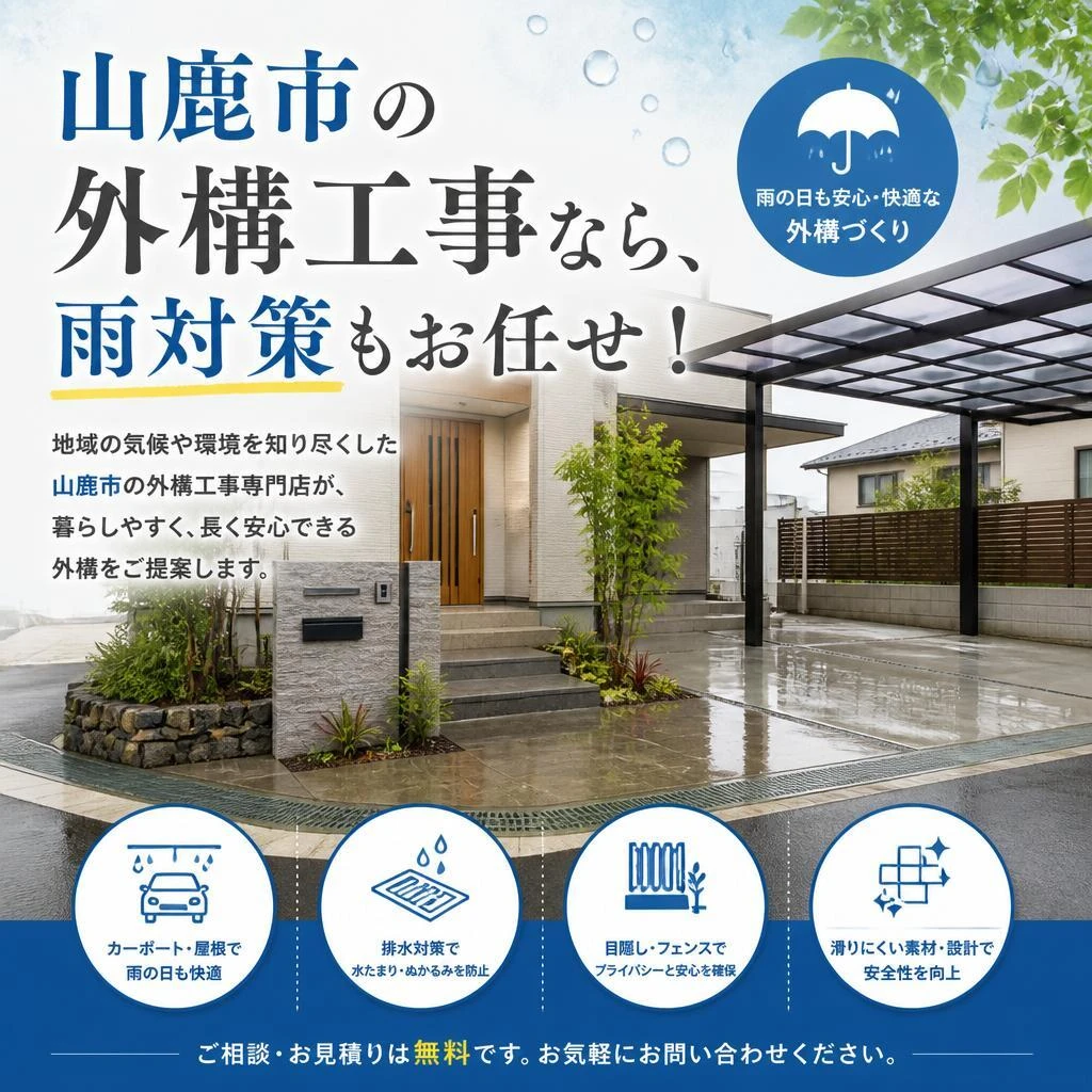 山鹿市の外構工事なら、雨対策もお任せ！